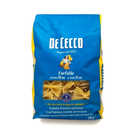 Makaron De Cecco Farfalle (Kokardki) No.93 z Semoliny Durum 500g - włoska pasta al dente z Fara San Martino